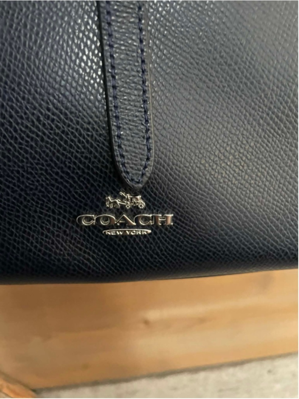 Coach City Tote in Midnight Blue Crossgreain Leather and turquoise accents - Picture 2 of 7